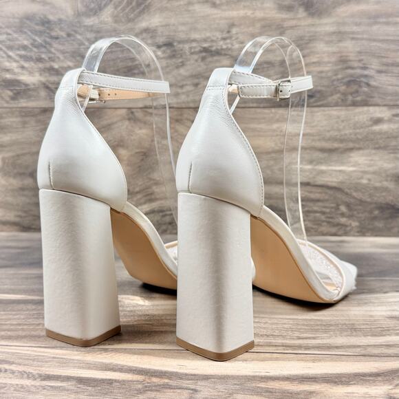 NIB Steve Madden 8.5M Tiaa Leather Two Piece Ankle Strap Block Heel Sandal Bone - Picture 8 of 13